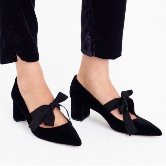black velvet heels with bows